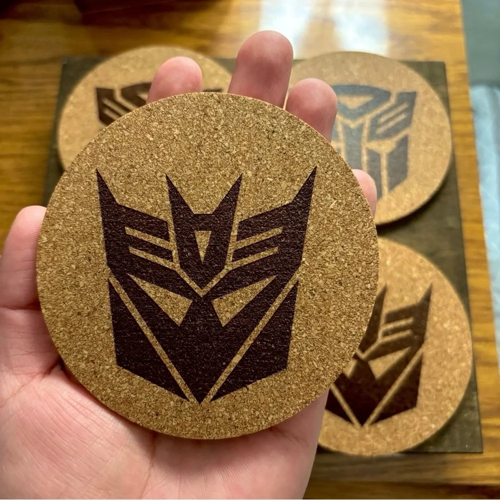 Transformers 2 Autobot & 2 Decepticon Laser Engraved Cork Coasters